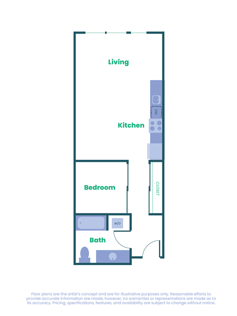 Floor plan for studio, 662 sqft